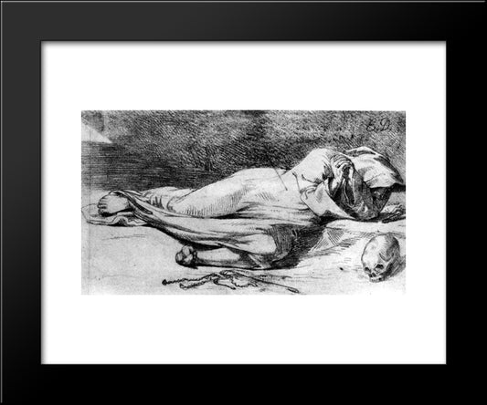 Monk At Prayer 20x24 Black Modern Wood Framed Art Print Poster by Delacroix, Eugene