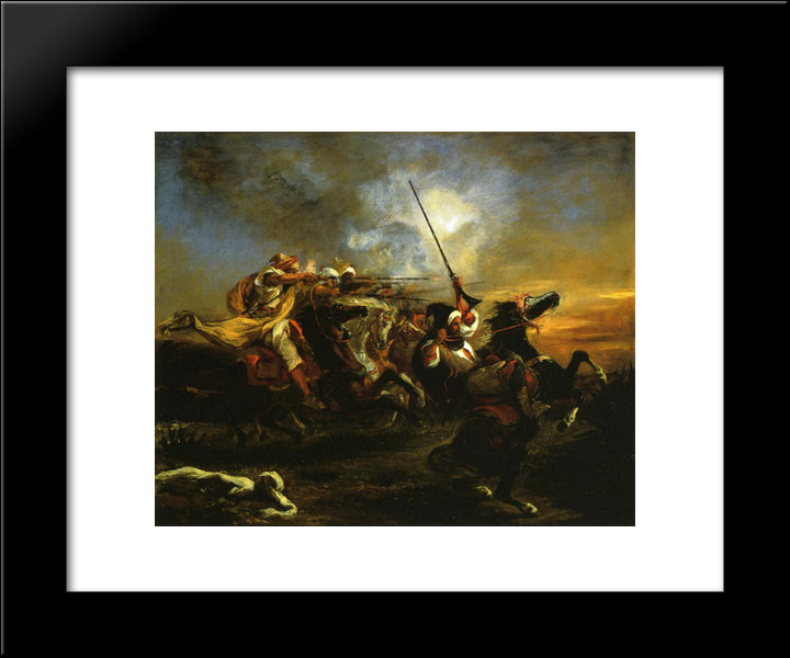 Moroccan Horsemen In Military Action 20x24 Black Modern Wood Framed Art Print Poster by Delacroix, Eugene