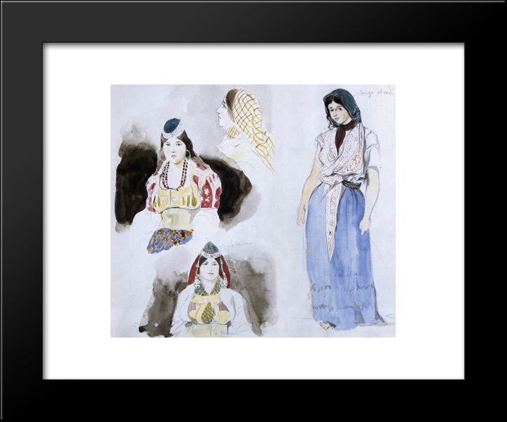 Moroccan Women 20x24 Black Modern Wood Framed Art Print Poster by Delacroix, Eugene