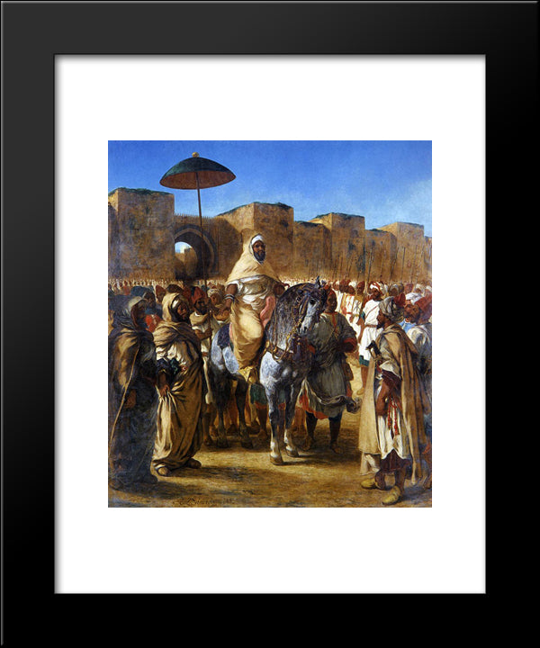 Muley Abd-Ar-Rhaman, The Sultan Of Morocco, Leaving His Palace Of Meknes With His Entourage 20x24 Black Modern Wood Framed Art Print Poster by Delacroix, Eugene