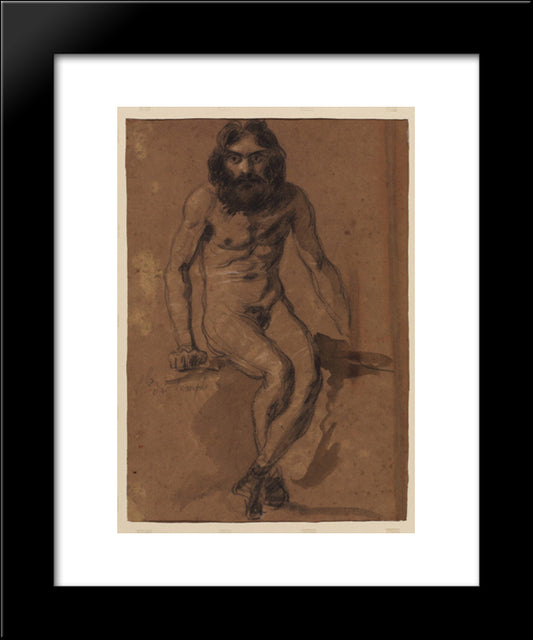 Nude Bearded Man, Seated 20x24 Black Modern Wood Framed Art Print Poster by Delacroix, Eugene