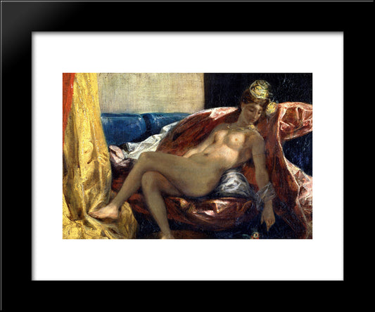 Reclining Odalisque Or, Woman With A Parakeet 20x24 Black Modern Wood Framed Art Print Poster by Delacroix, Eugene