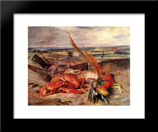 Still Life With Lobsters 20x24 Black Modern Wood Framed Art Print Poster by Delacroix, Eugene