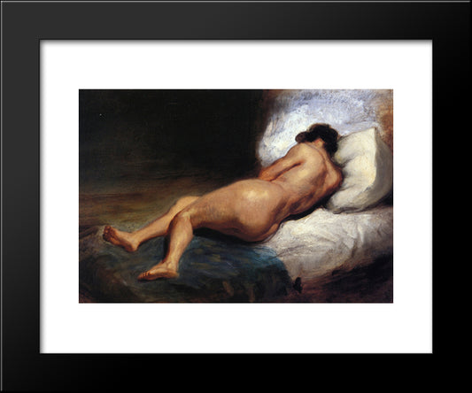 Study Of A Reclining Nude 20x24 Black Modern Wood Framed Art Print Poster by Delacroix, Eugene