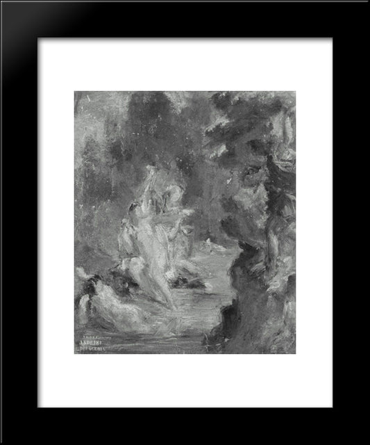 Summer Diana Surprised At Her Bath By Actaeon 20x24 Black Modern Wood Framed Art Print Poster by Delacroix, Eugene