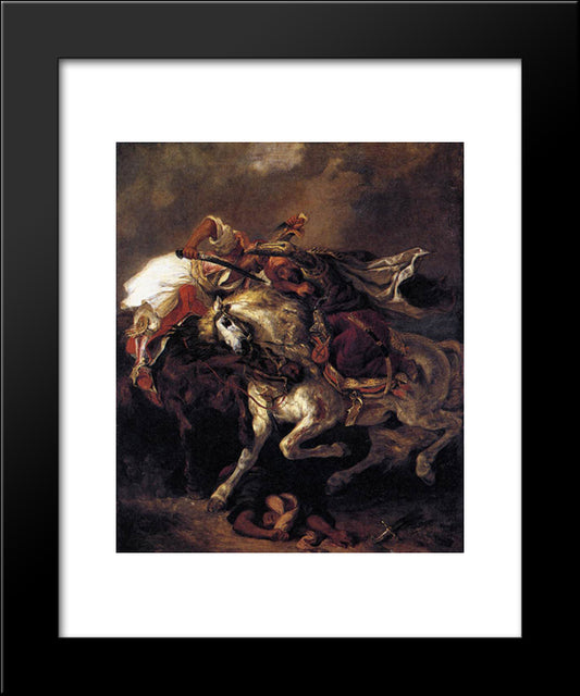 The Battle Of Giaour And Hassan 20x24 Black Modern Wood Framed Art Print Poster by Delacroix, Eugene
