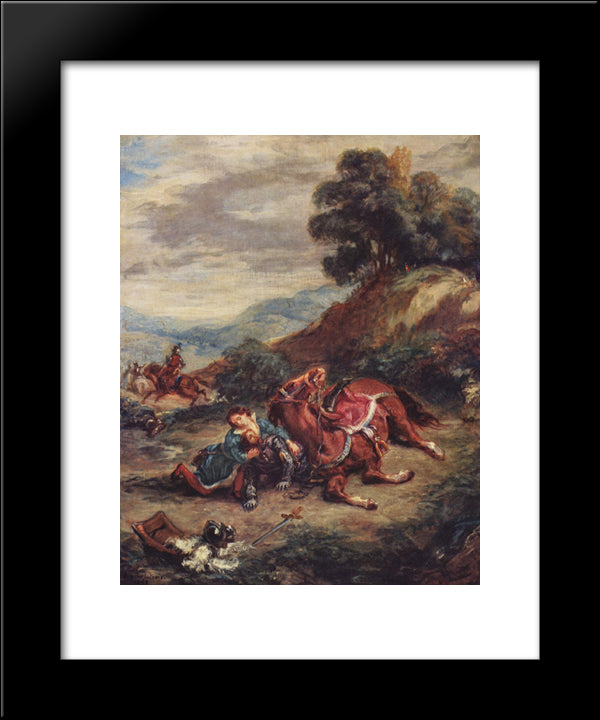 The Death Of Laras 20x24 Black Modern Wood Framed Art Print Poster by Delacroix, Eugene