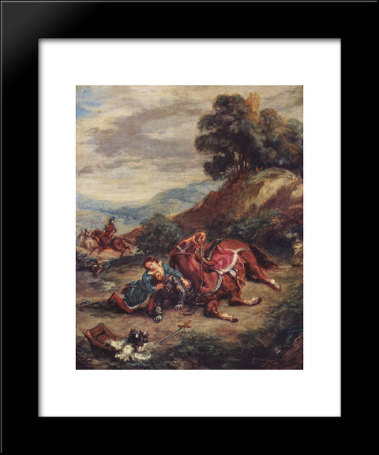 The Death Of Laras 20x24 Black Modern Wood Framed Art Print Poster by Delacroix, Eugene