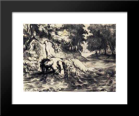 The Death Of Ophelia 20x24 Black Modern Wood Framed Art Print Poster by Delacroix, Eugene