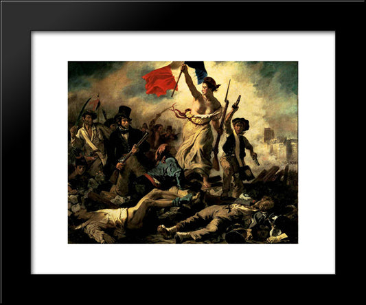The Liberty Leading The People 20x24 Black Modern Wood Framed Art Print Poster by Delacroix, Eugene