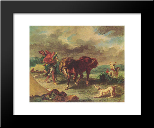 The Moroccan And His Horse 20x24 Black Modern Wood Framed Art Print Poster by Delacroix, Eugene