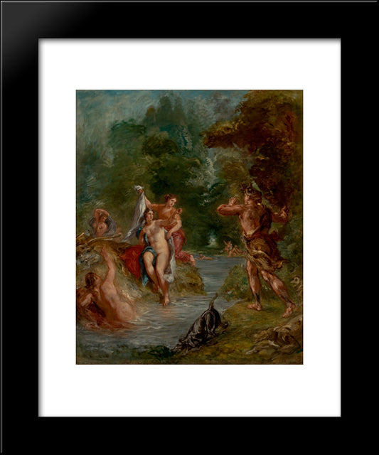 The Summer Diana Surprised By Actaeon 20x24 Black Modern Wood Framed Art Print Poster by Delacroix, Eugene