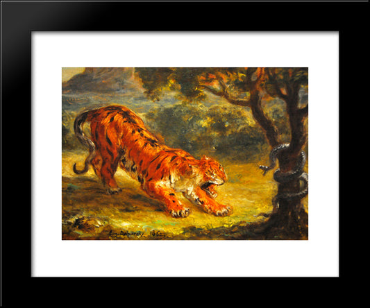 Tiger And Snake 20x24 Black Modern Wood Framed Art Print Poster by Delacroix, Eugene
