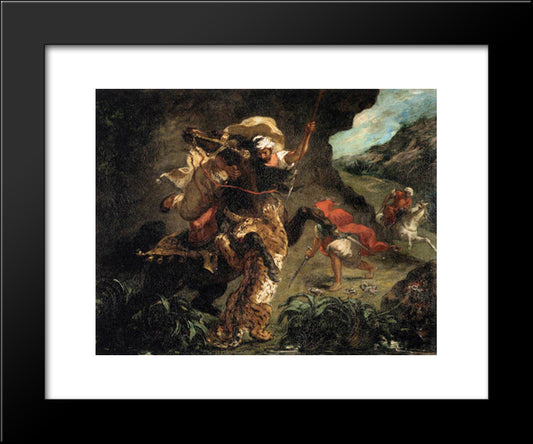 Tiger Hunt 20x24 Black Modern Wood Framed Art Print Poster by Delacroix, Eugene