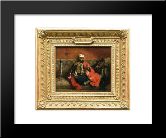 Turk Sitting Smoking On A Couch 20x24 Black Modern Wood Framed Art Print Poster by Delacroix, Eugene