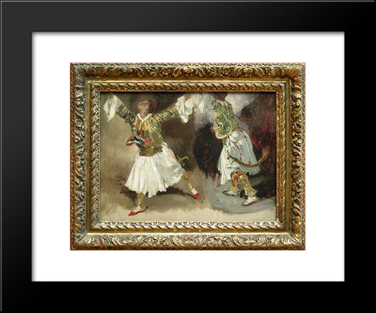 Two Greek Warriors Dancing (Study Costumes Souliotes) 20x24 Black Modern Wood Framed Art Print Poster by Delacroix, Eugene