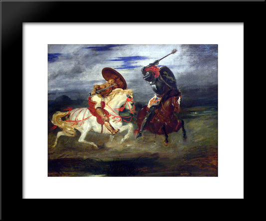 Two Knights Fighting In A Landscape 20x24 Black Modern Wood Framed Art Print Poster by Delacroix, Eugene