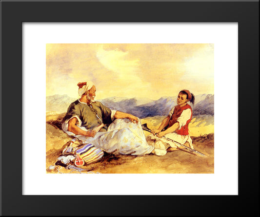 Two Moroccans Seated In The Countryside 20x24 Black Modern Wood Framed Art Print Poster by Delacroix, Eugene