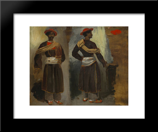 Two Views Of A Standing Indian From Calcutta 20x24 Black Modern Wood Framed Art Print Poster by Delacroix, Eugene