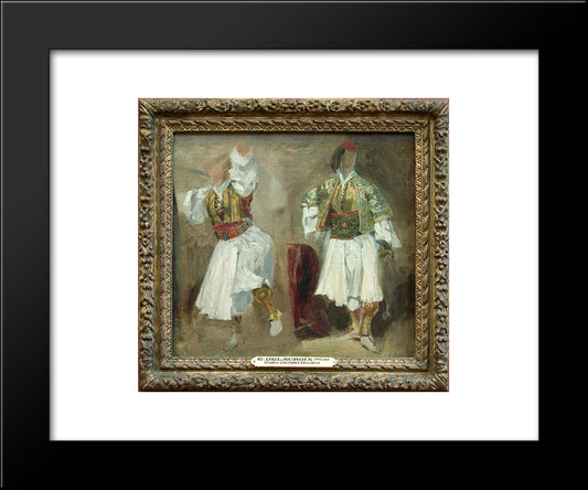 Two Views Of Costumes Souliotes 20x24 Black Modern Wood Framed Art Print Poster by Delacroix, Eugene