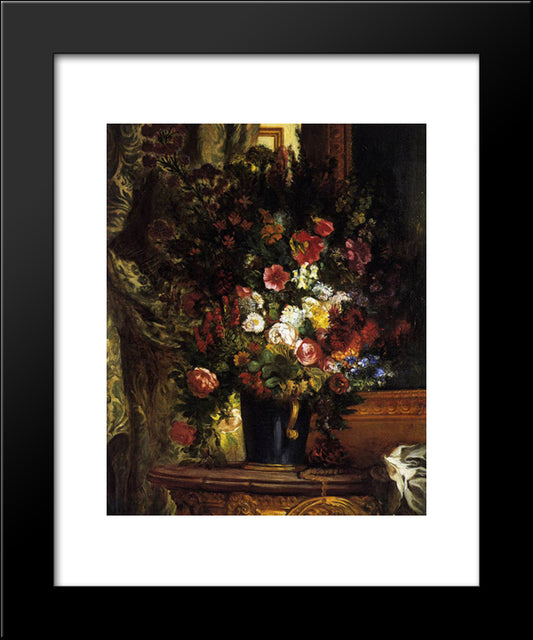 Vase Of Flowers On A Console 20x24 Black Modern Wood Framed Art Print Poster by Delacroix, Eugene