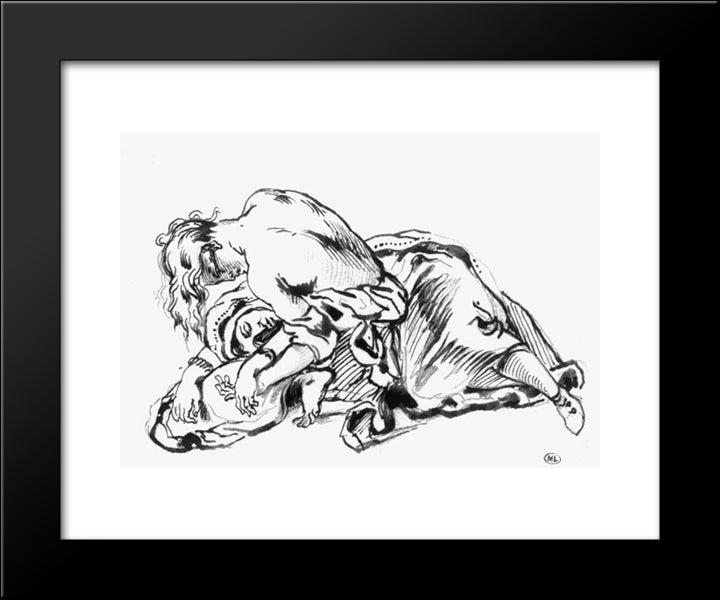 Yound Woman Leaning Over A Woman Stretched Out On The Ground 20x24 Black Modern Wood Framed Art Print Poster by Delacroix, Eugene