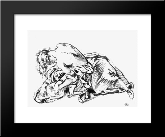 Yound Woman Leaning Over A Woman Stretched Out On The Ground 20x24 Black Modern Wood Framed Art Print Poster by Delacroix, Eugene