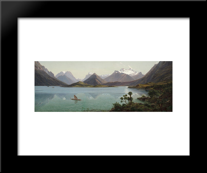 Lake Wakatipu With Mount Earnslaw, Middle Island, New Zealand 20x24 Black Modern Wood Framed Art Print Poster by von Guerard, Eugene