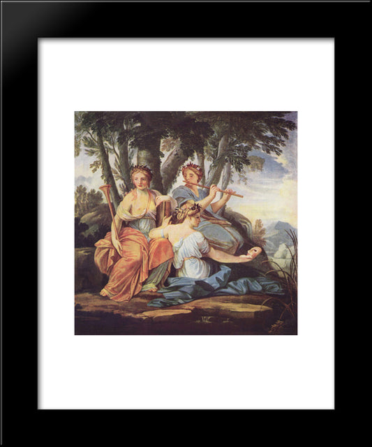 Clio, Euterpe And Thalia 20x24 Black Modern Wood Framed Art Print Poster by Le Sueur, Eustache