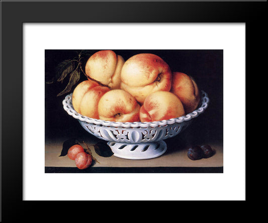 White Ceramic Bowl With Peaches And Red And Blue Plums 20x24 Black Modern Wood Framed Art Print Poster by Galizia, Fede