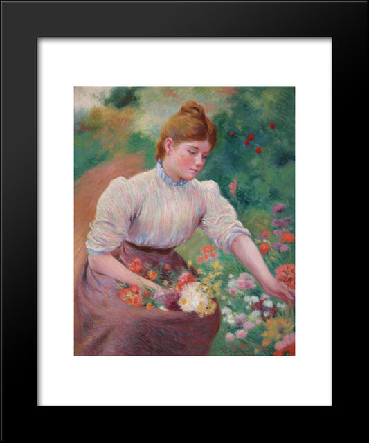 Girl Picking Flowers 20x24 Black Modern Wood Framed Art Print Poster by Zandomeneghi, Federico