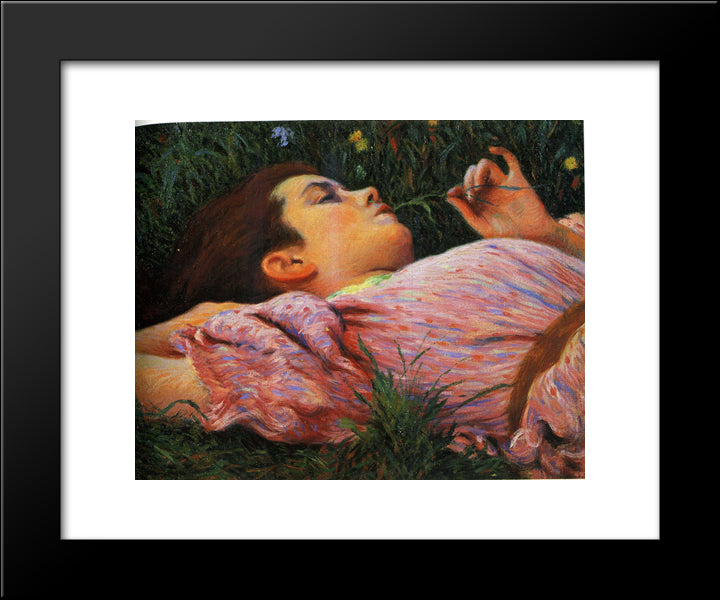 Girl With Flowers 20x24 Black Modern Wood Framed Art Print Poster by Zandomeneghi, Federico