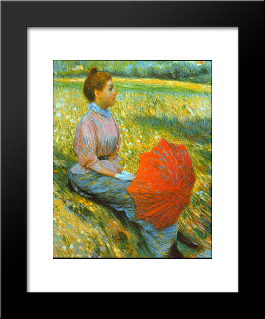 Lady In A Meadow 20x24 Black Modern Wood Framed Art Print Poster by Zandomeneghi, Federico