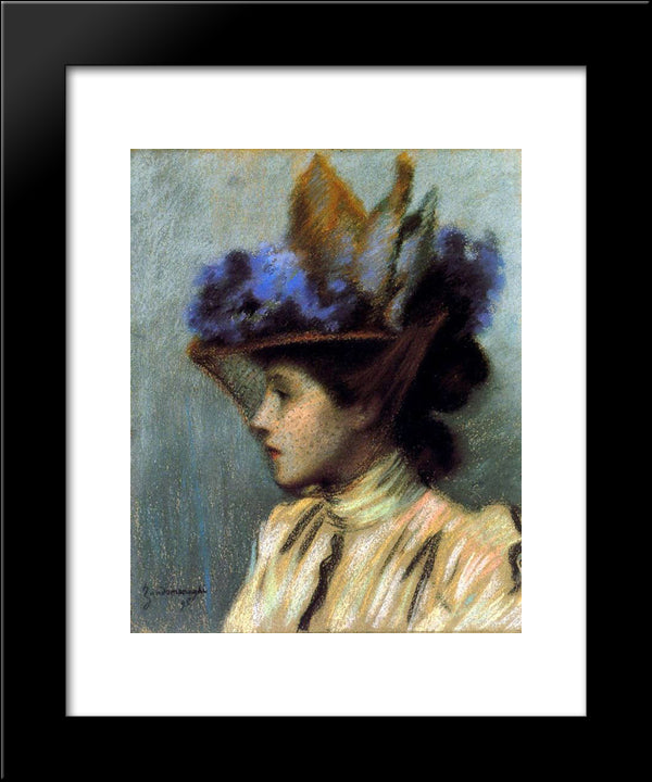 Lady With A Hat 20x24 Black Modern Wood Framed Art Print Poster by Zandomeneghi, Federico