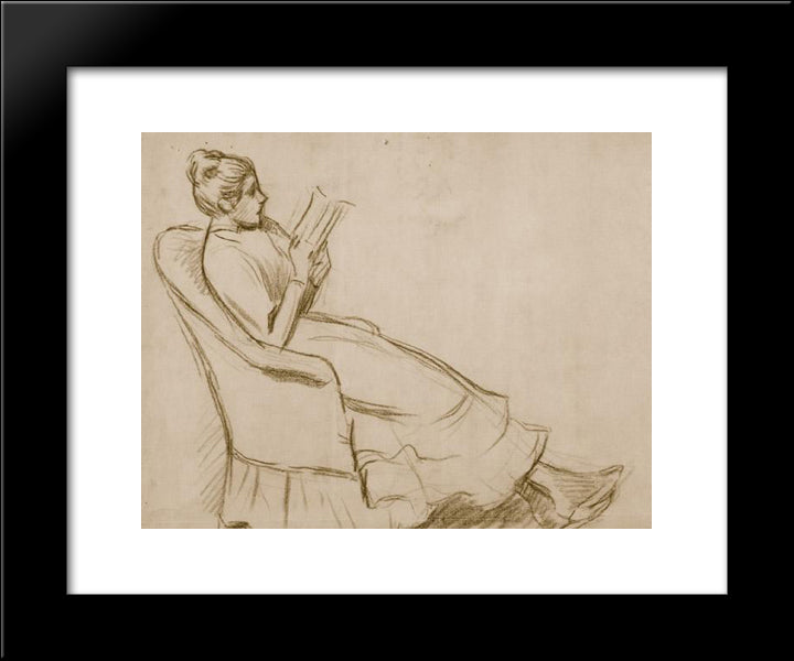 Woman On An Armchair 20x24 Black Modern Wood Framed Art Print Poster by Zandomeneghi, Federico