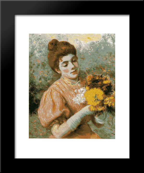 Woman With Bouquet 20x24 Black Modern Wood Framed Art Print Poster by Zandomeneghi, Federico