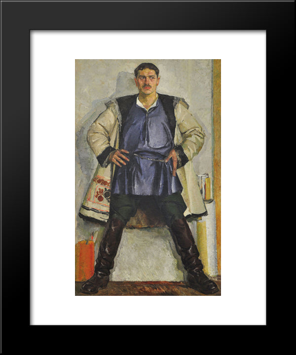 Self-Portrait In A White Coat 20x24 Black Modern Wood Framed Art Print Poster by Krychevsky, Fedir