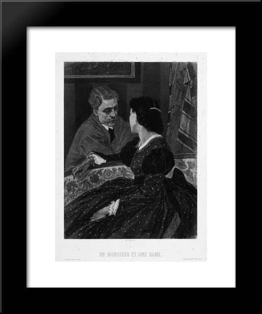 A Gentleman And A Lady (Aurelien Scholl And Marie Colombier) 20x24 Black Modern Wood Framed Art Print Poster by Rops, Felicien