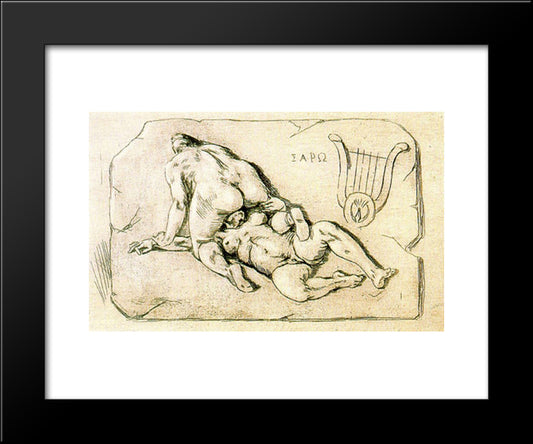 Lesbos, Known As Sappho 20x24 Black Modern Wood Framed Art Print Poster by Rops, Felicien