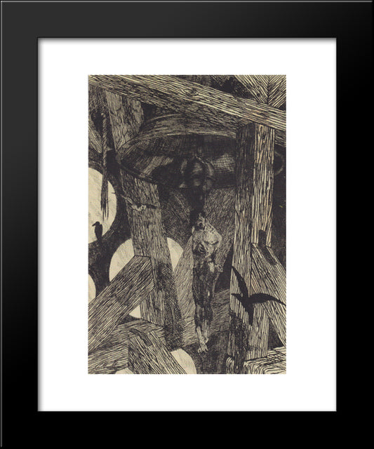 The Hanged Man At The Bell Illustration For The Legend Of Thyl Ulenspiegel And Lamme Goedzak By Charles De Coster 20x24 Black Modern Wood Framed Art Print Poster by Rops, Felicien