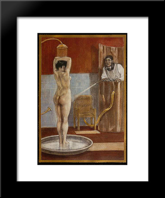 The Shower 20x24 Black Modern Wood Framed Art Print Poster by Rops, Felicien