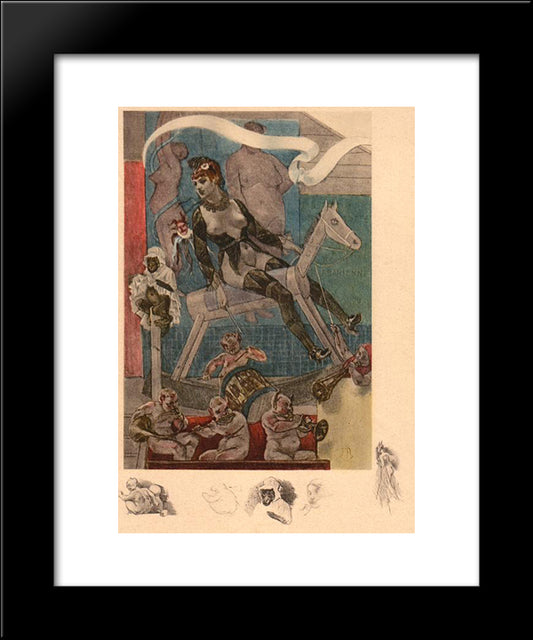 Woman On A Rocking Horse 20x24 Black Modern Wood Framed Art Print Poster by Rops, Felicien
