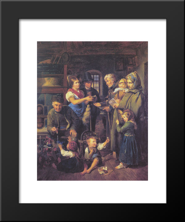 A Traveling Family Of Beggars Is Rewarded By Poor Peasants On Christmas Eve 20x24 Black Modern Wood Framed Art Print Poster by Waldmuller, Ferdinand Georg