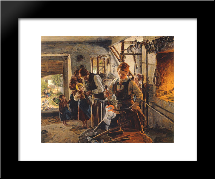 At The Farrier 20x24 Black Modern Wood Framed Art Print Poster by Waldmuller, Ferdinand Georg