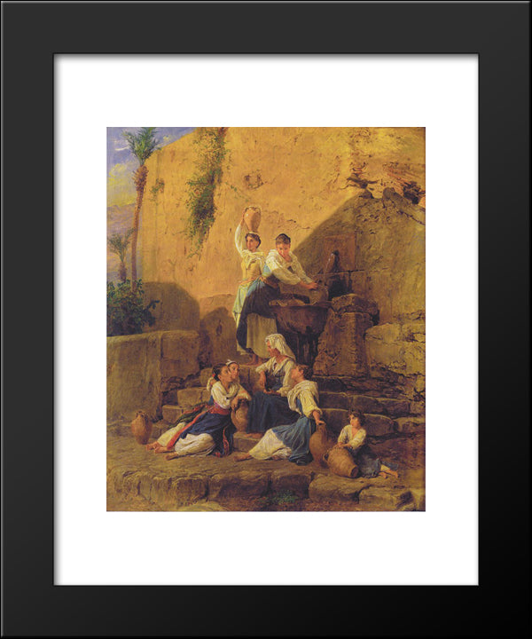 At The Fountain In Taormina 20x24 Black Modern Wood Framed Art Print Poster by Waldmuller, Ferdinand Georg