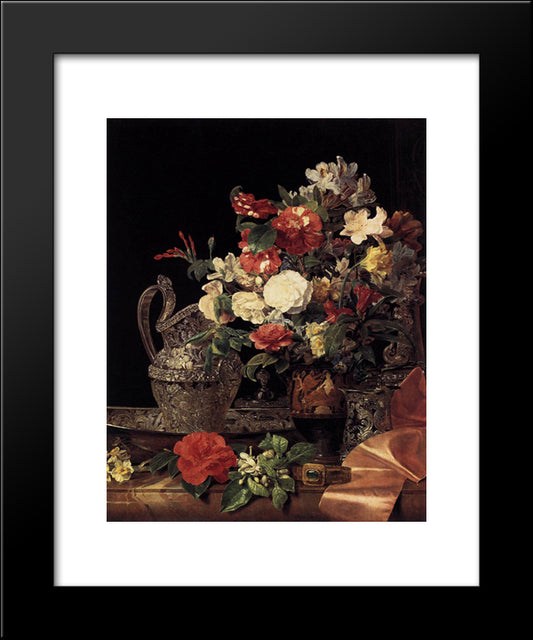 Bouquet In An Attic Bell Crater 20x24 Black Modern Wood Framed Art Print Poster by Waldmuller, Ferdinand Georg