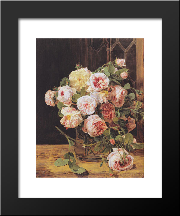 Bouquet Of Roses At The Window 20x24 Black Modern Wood Framed Art Print Poster by Waldmuller, Ferdinand Georg