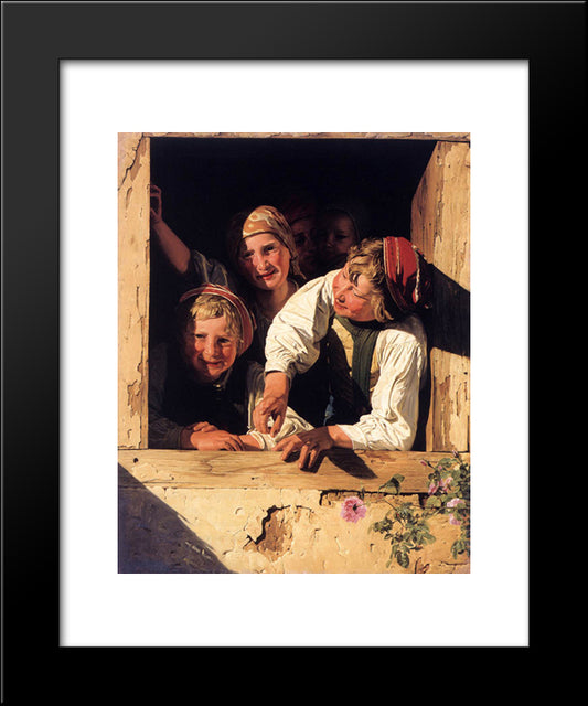 Children At The Window 20x24 Black Modern Wood Framed Art Print Poster by Waldmuller, Ferdinand Georg