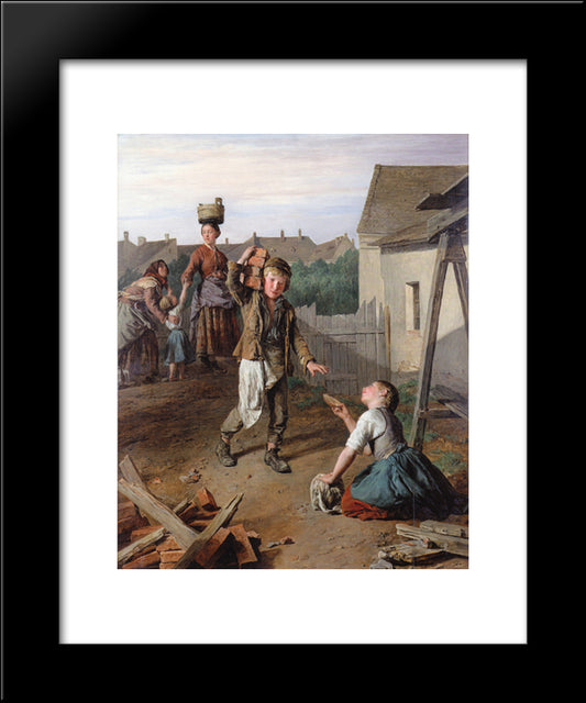 Construction Laborers Receiving Their Breakfast 20x24 Black Modern Wood Framed Art Print Poster by Waldmuller, Ferdinand Georg