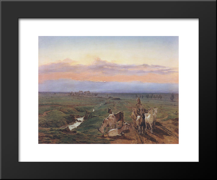 Evening Landscape With Herd Of Goats 20x24 Black Modern Wood Framed Art Print Poster by Waldmuller, Ferdinand Georg